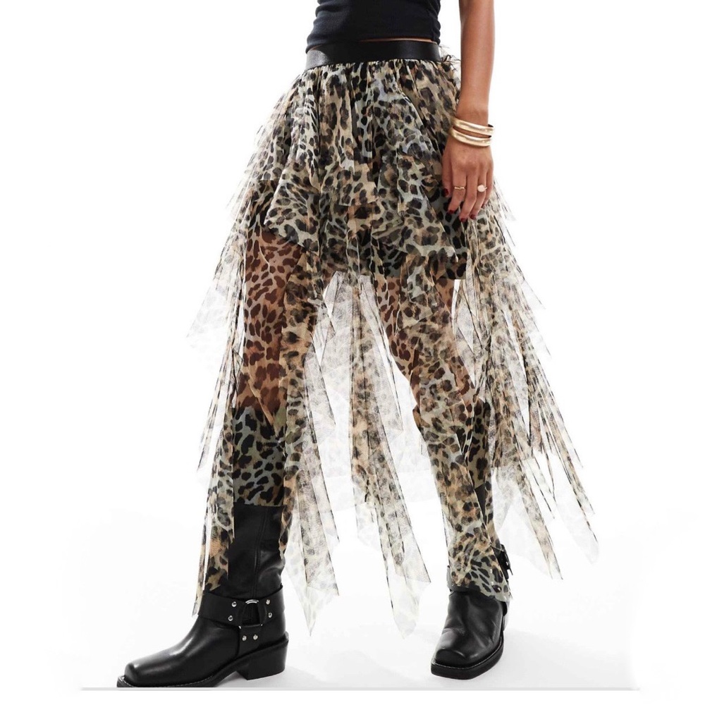 Miss Selfridge festival mesh layered skirt in leopard print